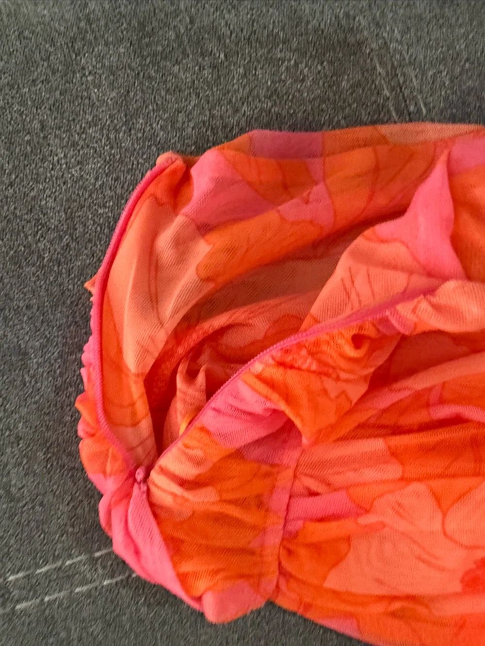 ZARA Pink Orange Floral Mesh Ruched Corset Bustier Strapless Top Medium - Picture 7 of 9